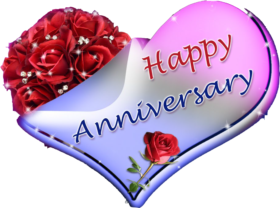 Happy Anniversary Heart Roses Graphic PNG Image