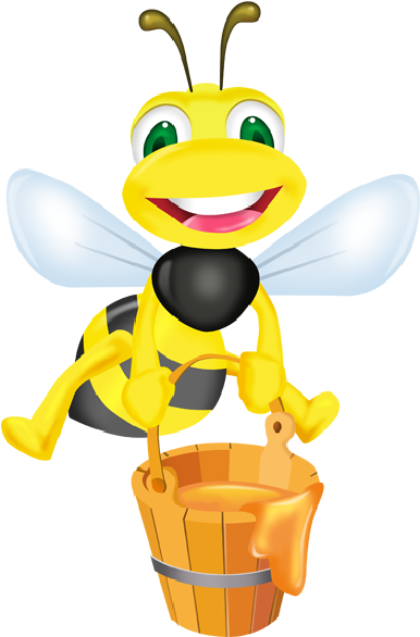 Happy Bee With Honey Bucket PNG Image