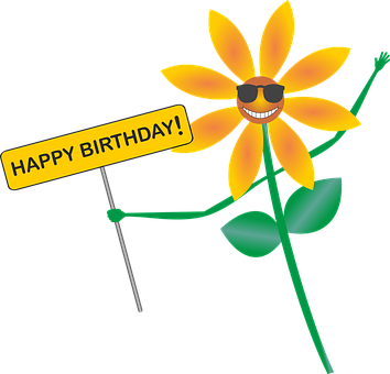 Happy Birthday Smiling Flower Cartoon PNG Image