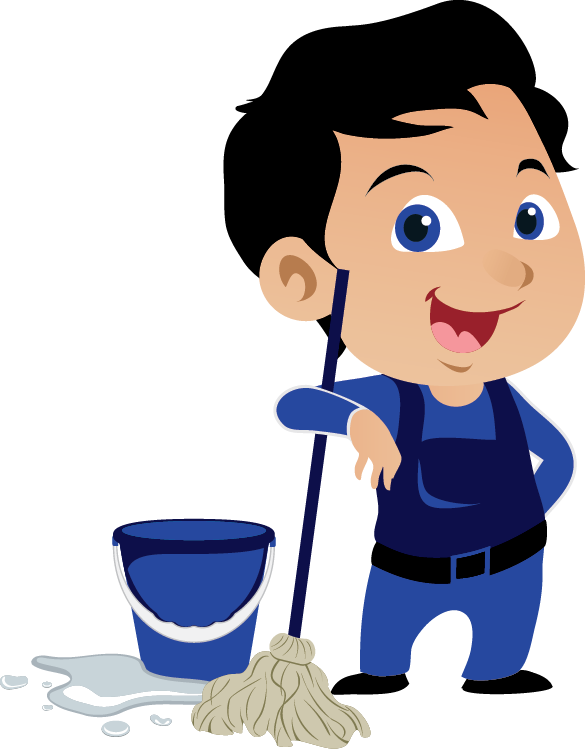 Happy Boy Cleaning With Mopand Bucket PNG Image