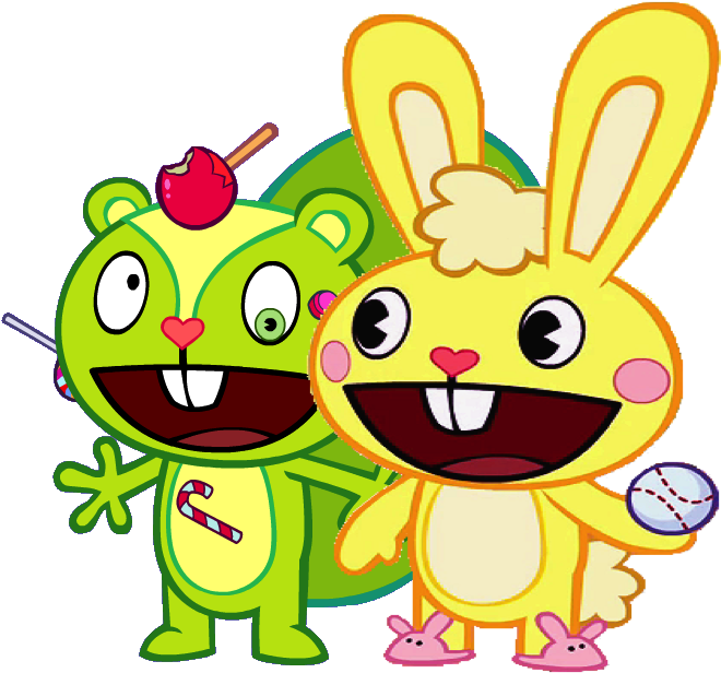 Happy Cartoon Bearand Bunny Friends PNG Image