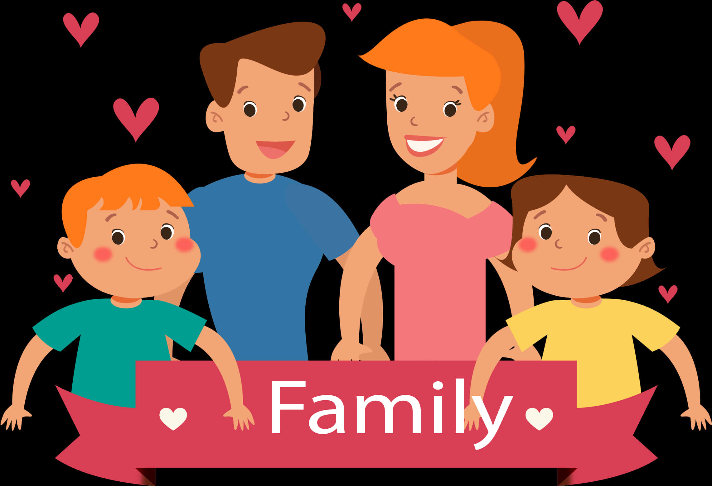 Happy Cartoon Family Love Banner PNG Image