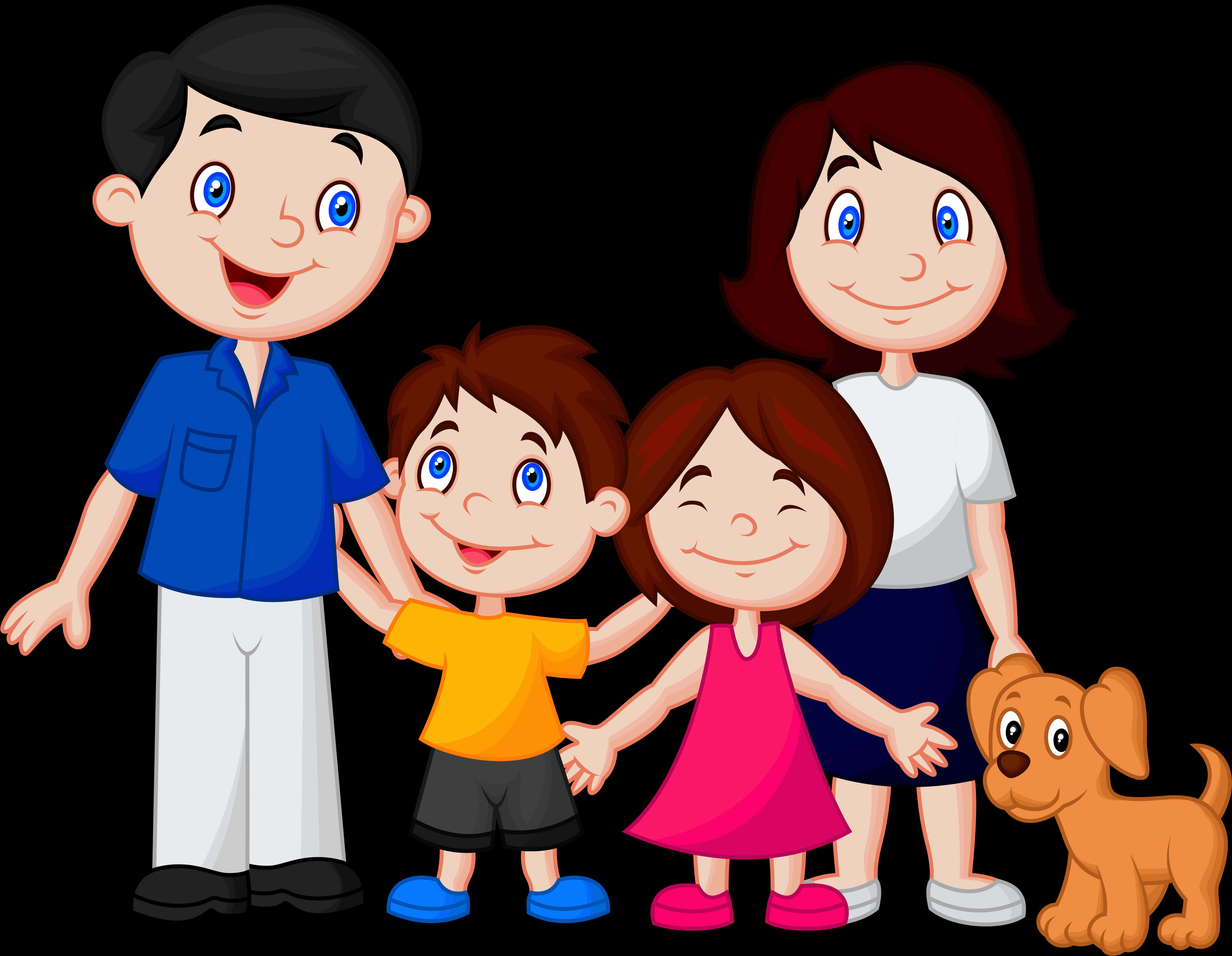 Happy Cartoon Family With Dog PNG Image