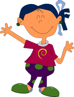 Happy Cartoon Girl Waving PNG Image