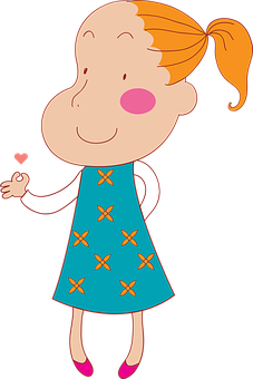 Happy Cartoon Girlin Blue Dress PNG Image