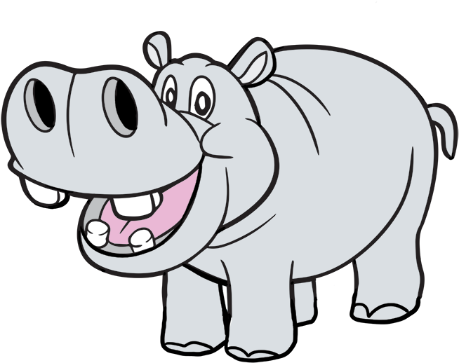 Happy Cartoon Hippo PNG Image