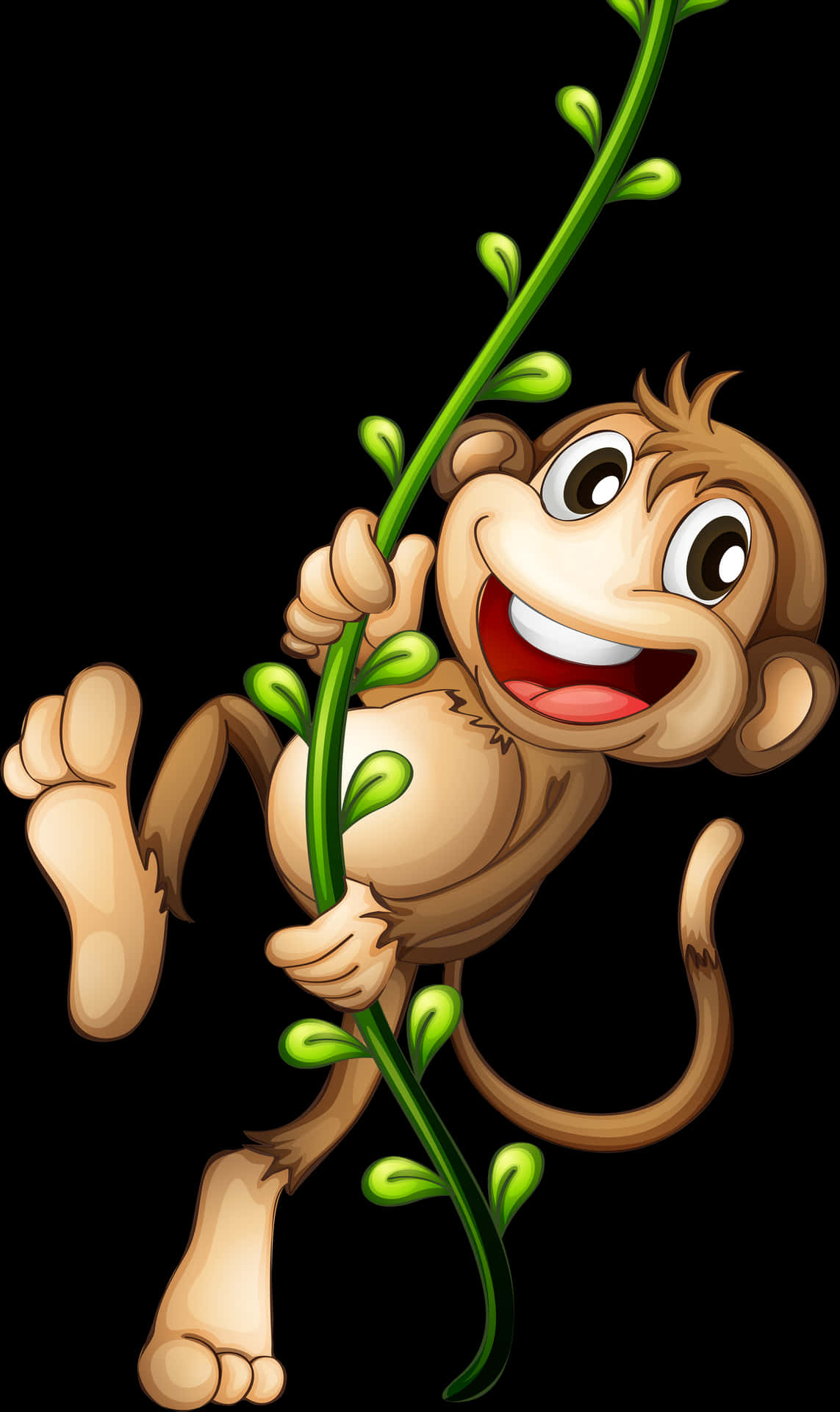 Happy Cartoon Monkey Climbing Vine PNG Image