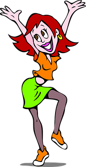 Happy Cartoon Woman Dancing PNG Image