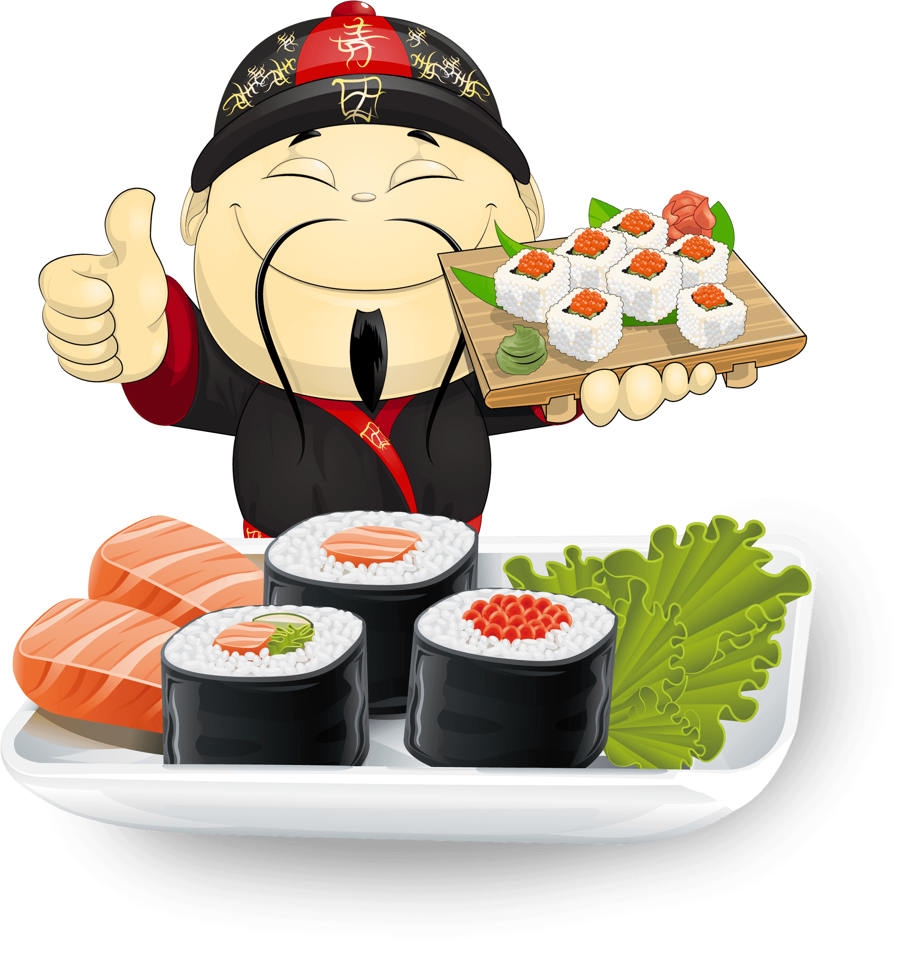 Happy Chef Presenting Sushi Selection.png PNG Image