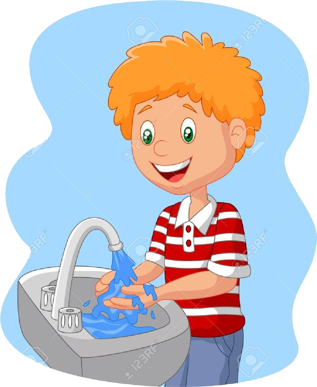 Happy Child Washing Hands Cartoon PNG Image