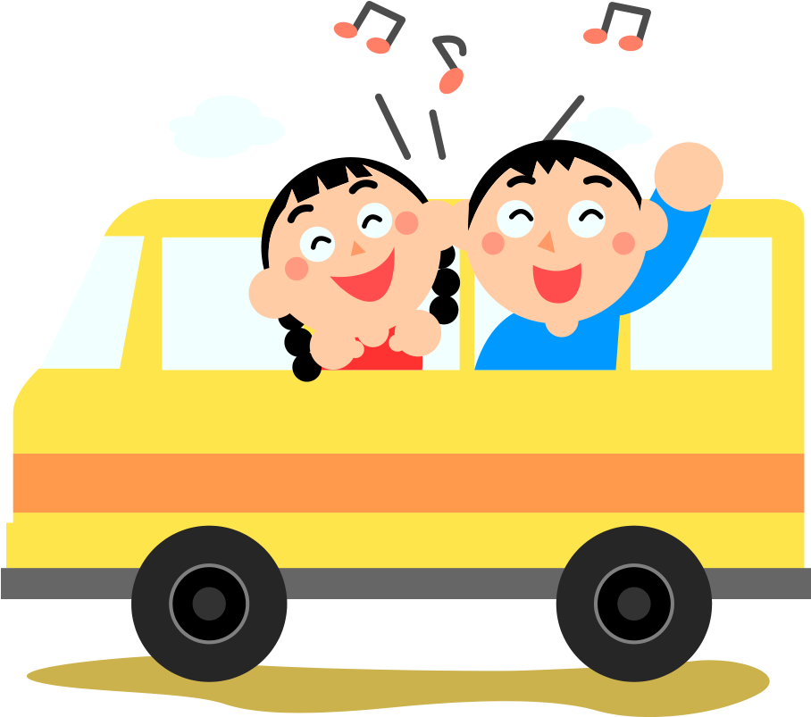 Happy Children Car Ride Cartoon PNG Image