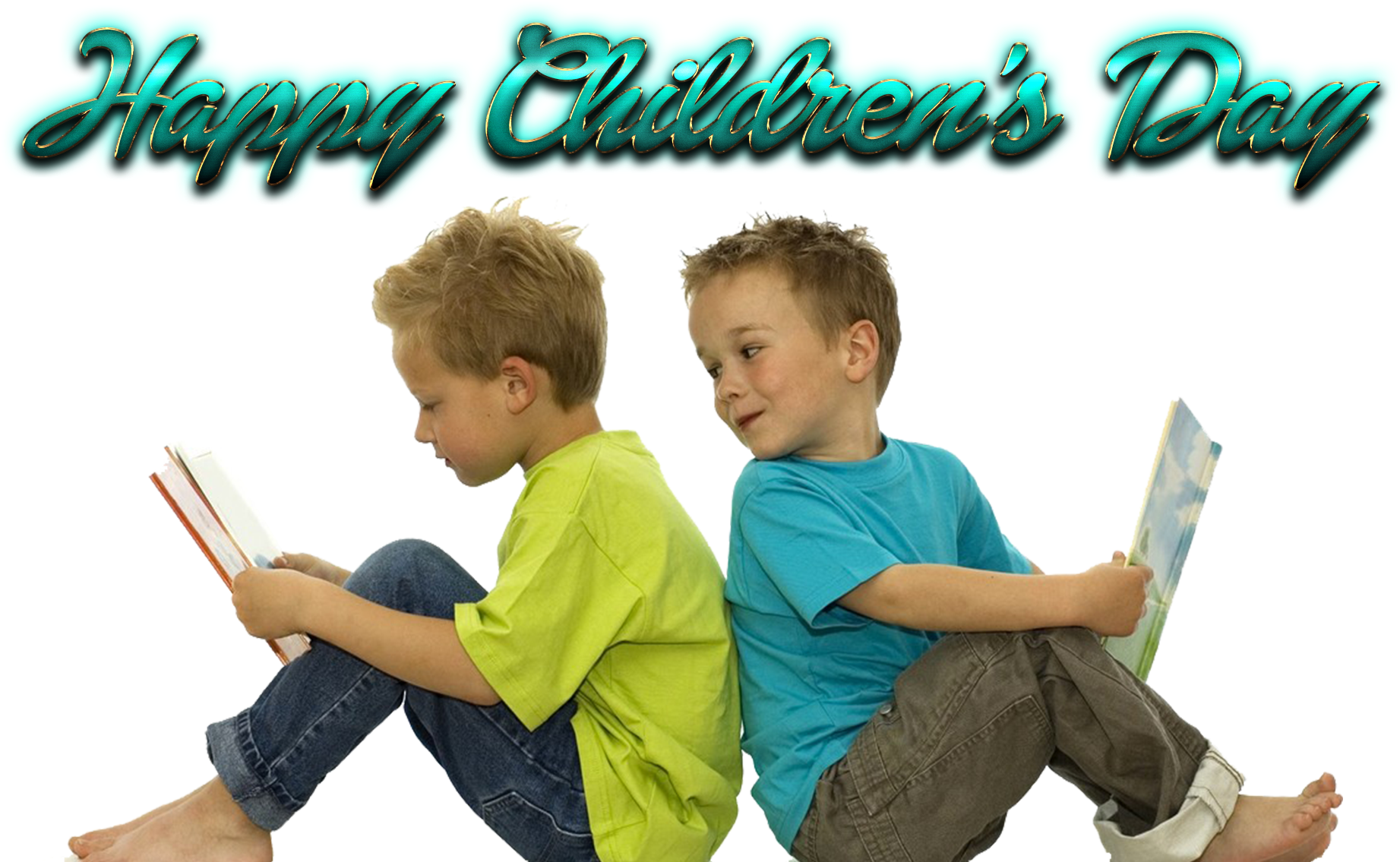 Happy Childrens Day Reading Together PNG Image