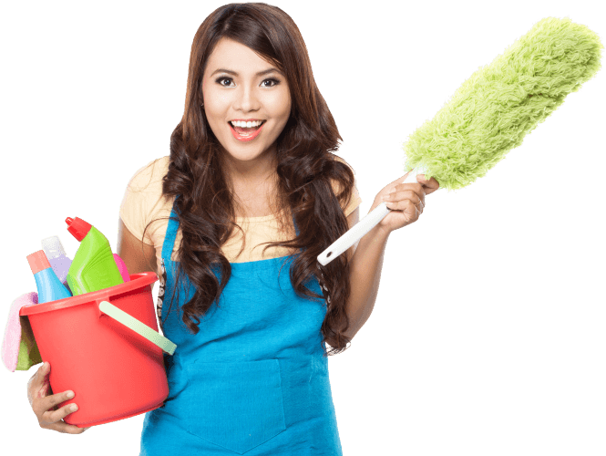 Happy Cleaner With Supplies PNG Image