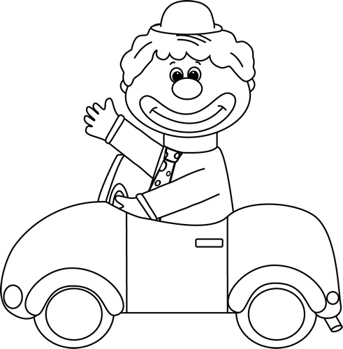 Happy Clown Driving Car Line Art PNG Image