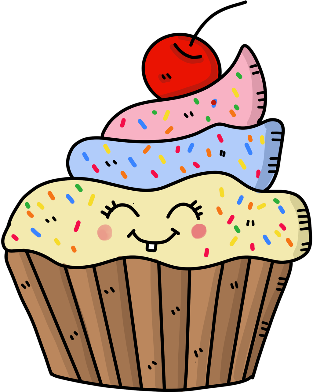 Happy Cupcake With Cherry Top PNG Image