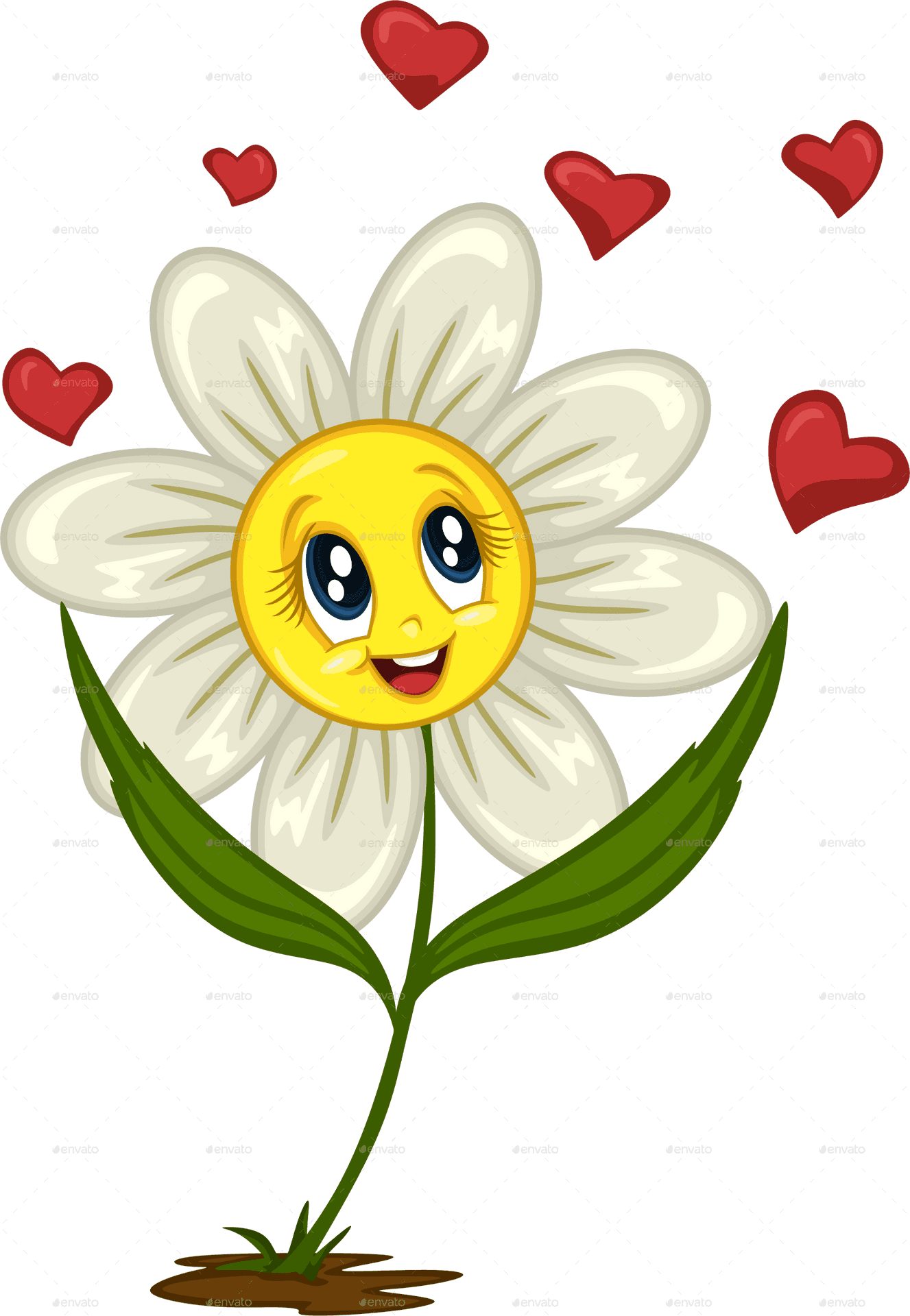 Happy Daisy Cartoon Love Hearts PNG Image