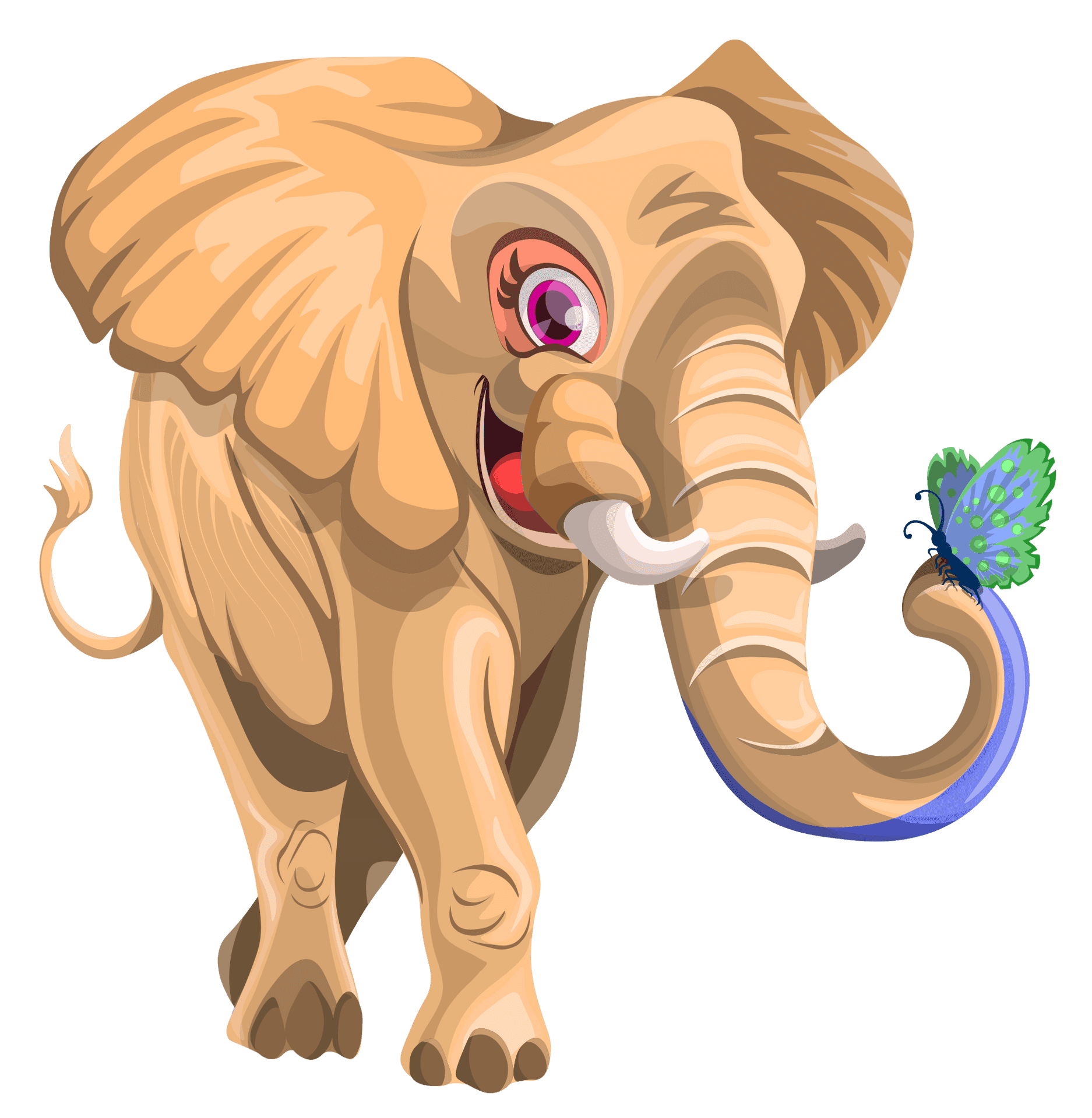 Happy Elephant Butterfly Friendship PNG Image