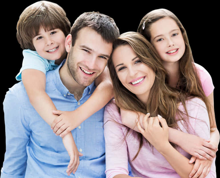 Happy Family Portrait Black Background PNG Image