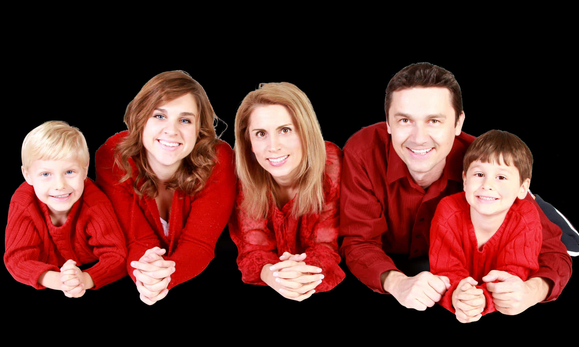 Happy Familyin Red Outfits PNG Image