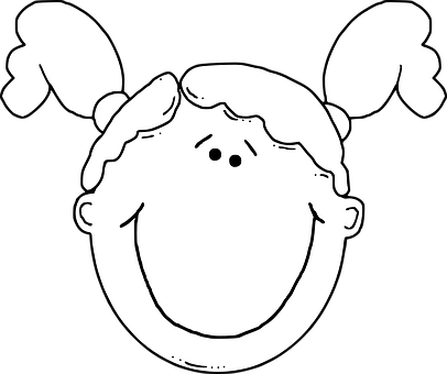 Happy Girl Cartoon Head Outline PNG Image