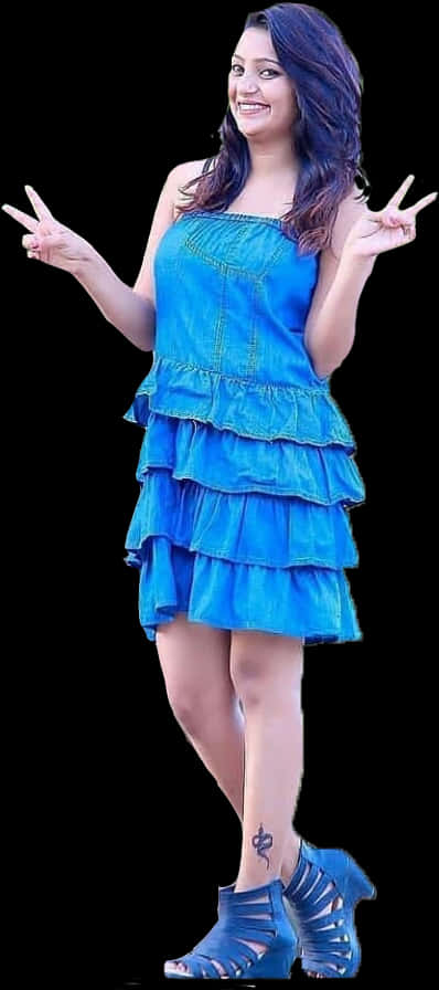 Happy Girlin Blue Dress Picsart Cutout PNG Image