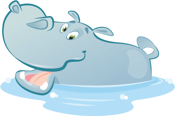 Happy Hippo Cartoon Bathing PNG Image