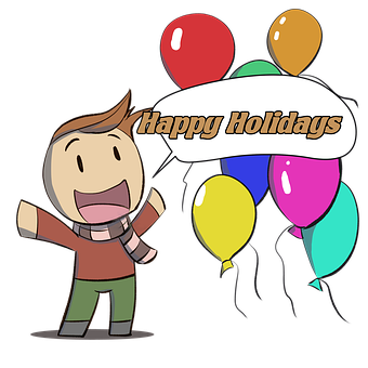 Happy Holidays Cartoon Character Balloons PNG Image