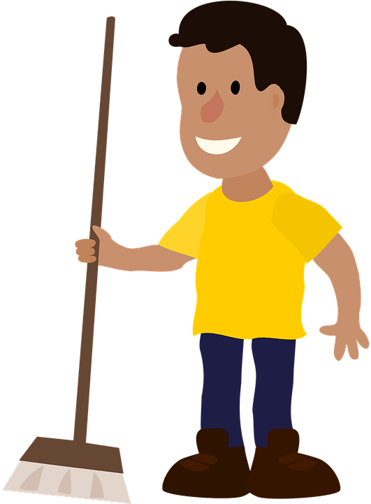 Happy Janitor With Broom Vector Illustration PNG Image