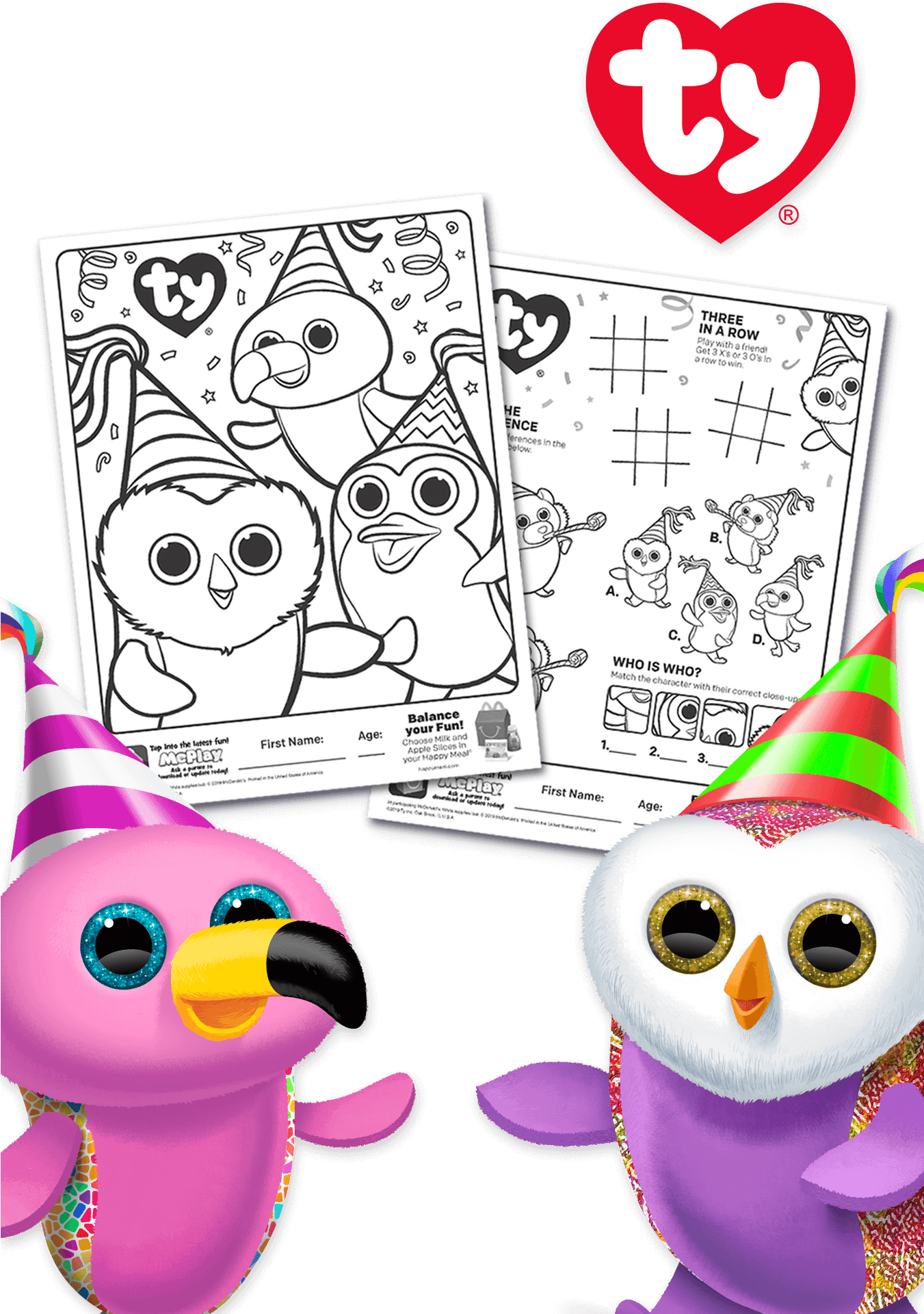 Happy Meal T Y Beanie Boos Activity Sheetand Toys PNG Image