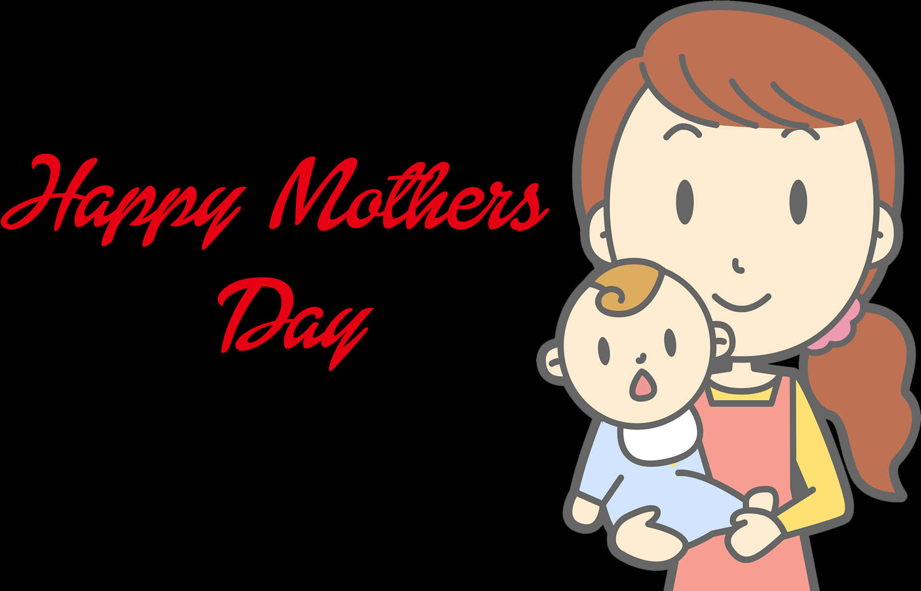 Happy Mothers Day Cartoon Momand Baby PNG Image