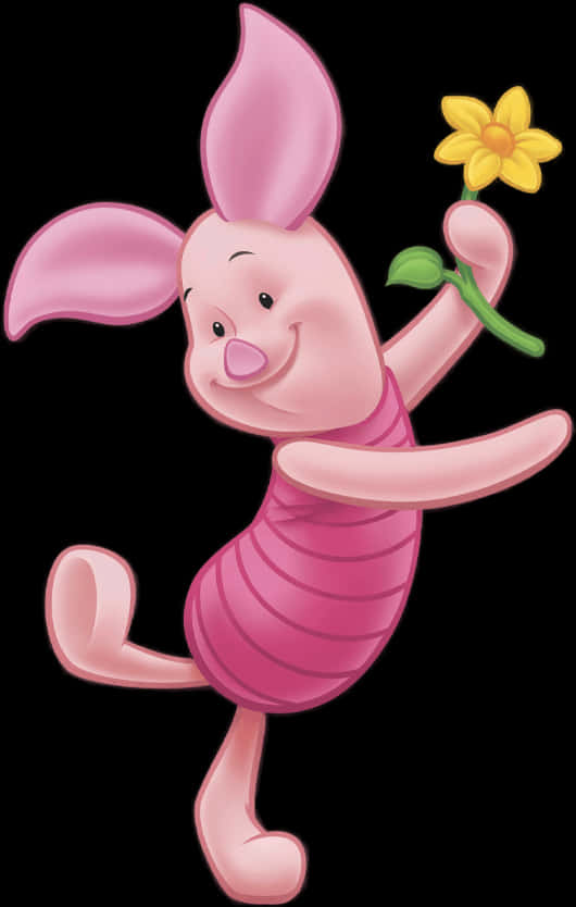 Happy Pigletwith Flower PNG Image