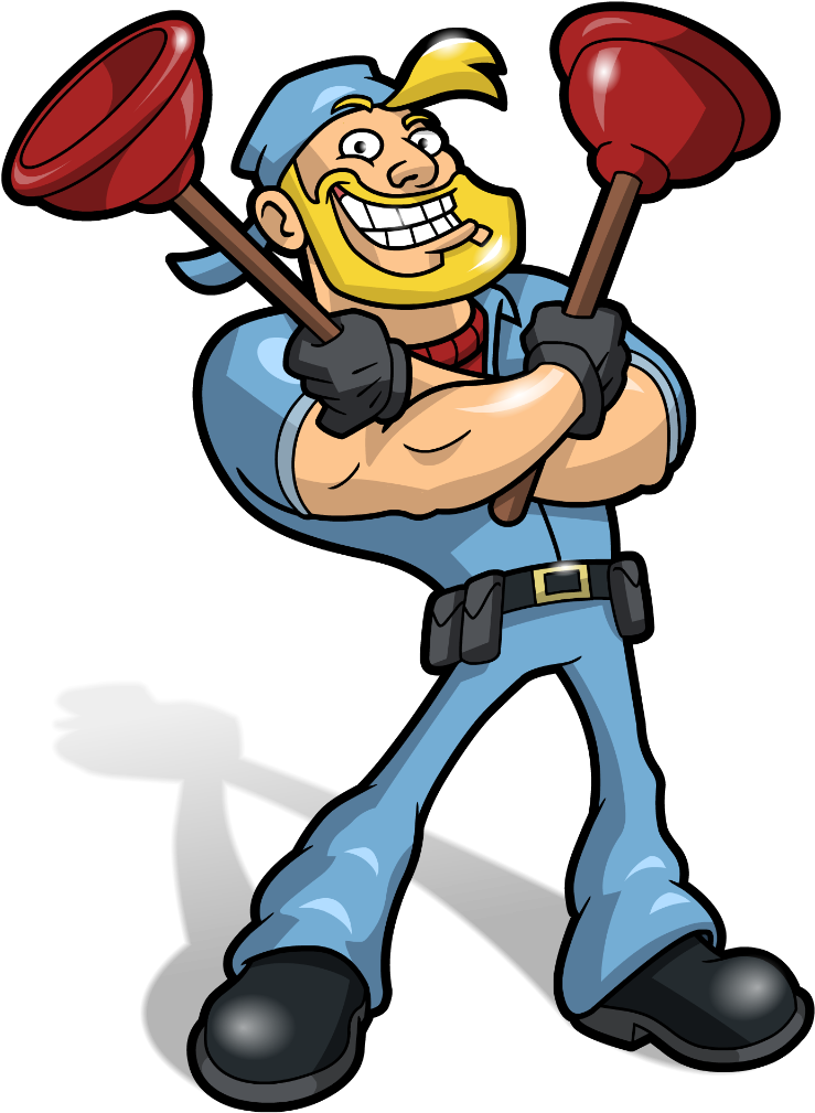 Happy Plumberwith Plungers PNG Image