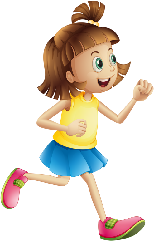 Happy Running Girl Cartoon PNG Image