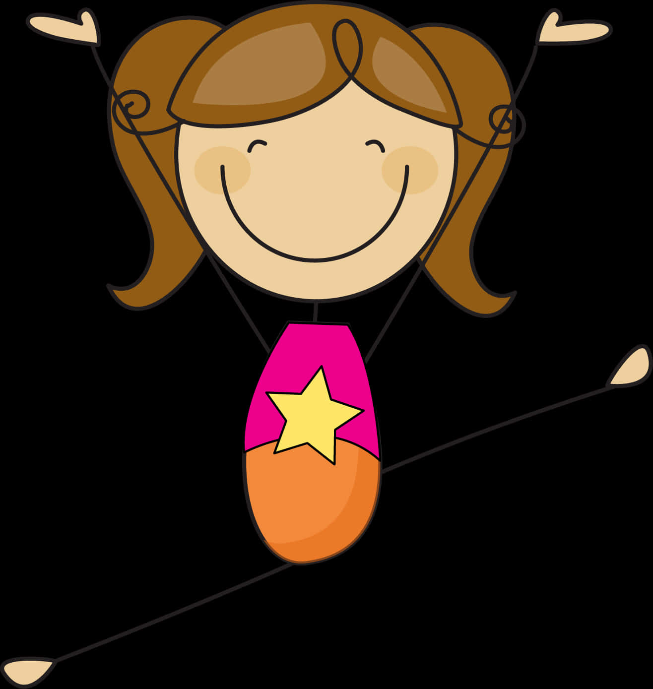 Happy Stick Figure Girlwith Star Balloon PNG Image