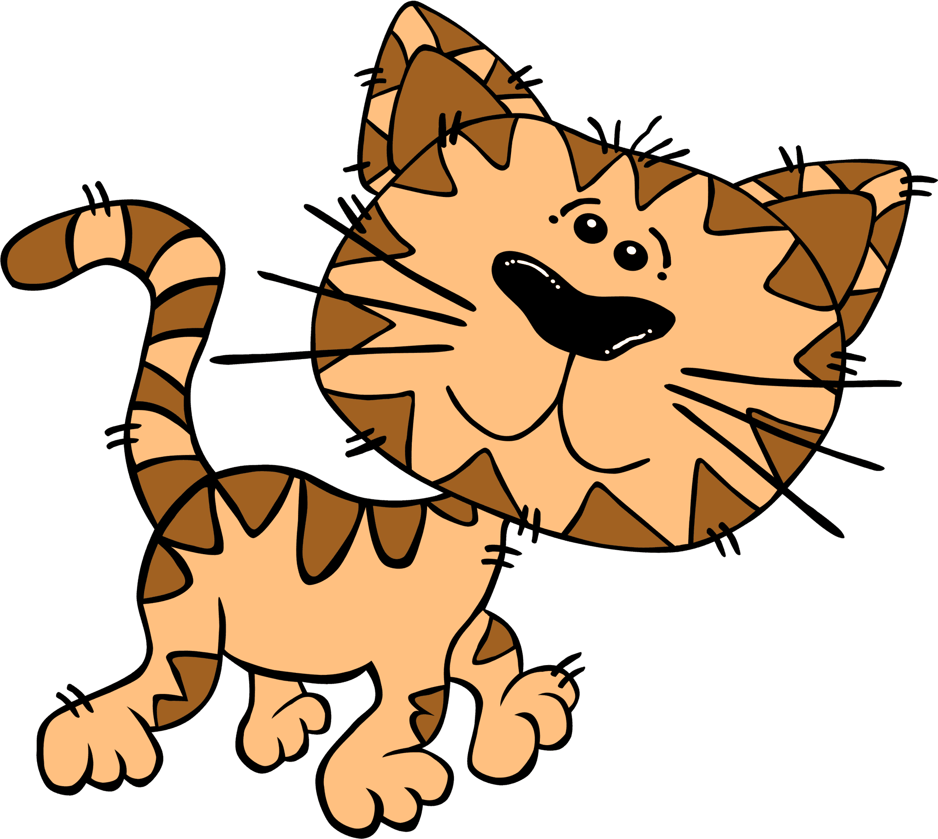 Happy Striped Cartoon Cat PNG Image