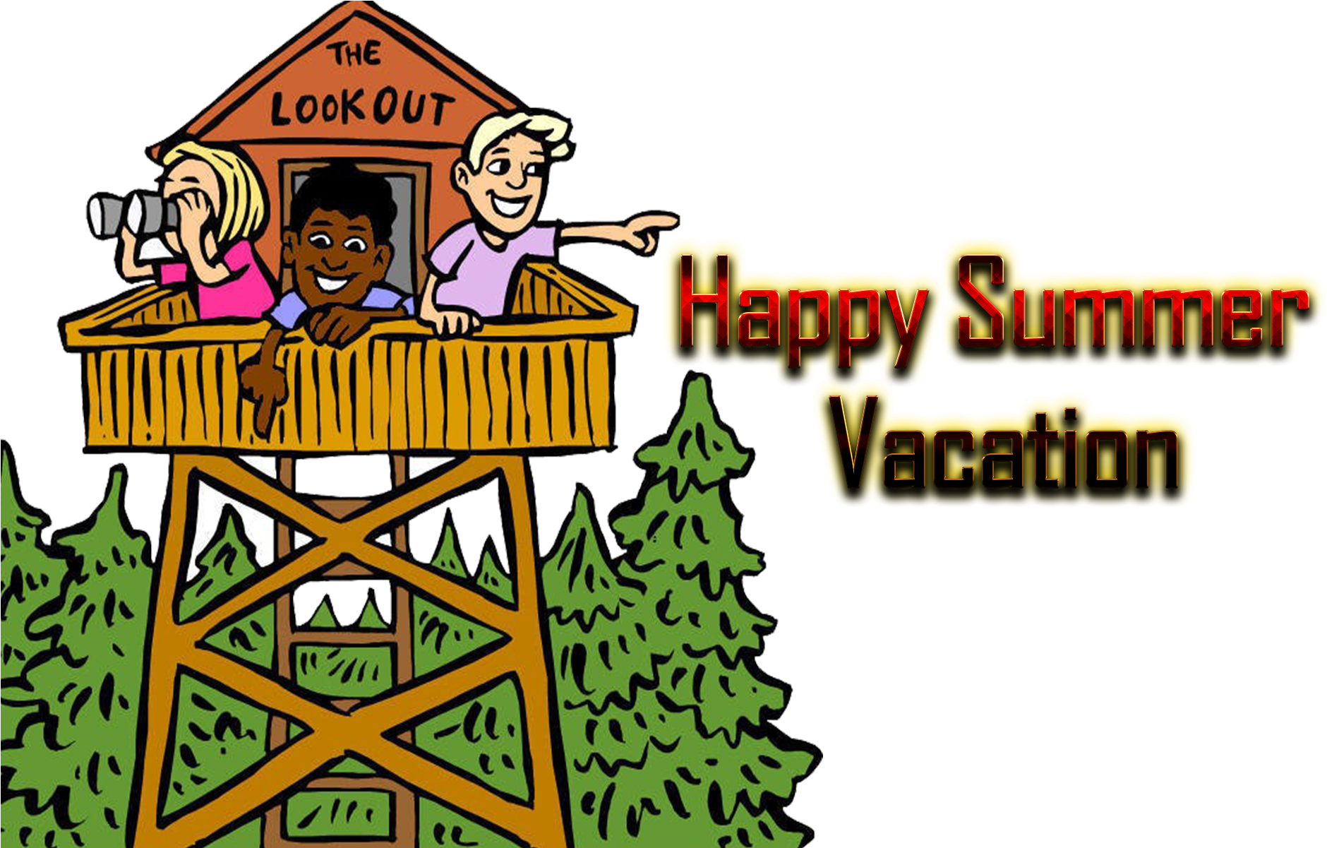 Happy Summer Vacation Lookout Tower PNG Image