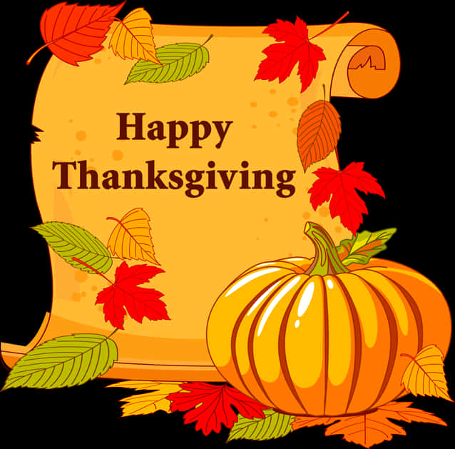 Happy Thanksgiving Greeting Pumpkin Leaves PNG Image