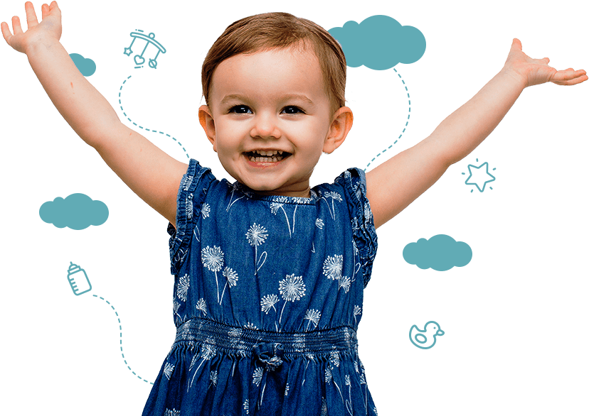 Happy Toddler In Blue Dress PNG Image