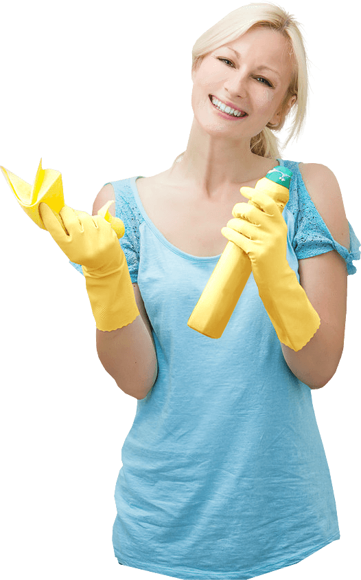 Happy Woman Cleaning Supplies PNG Image