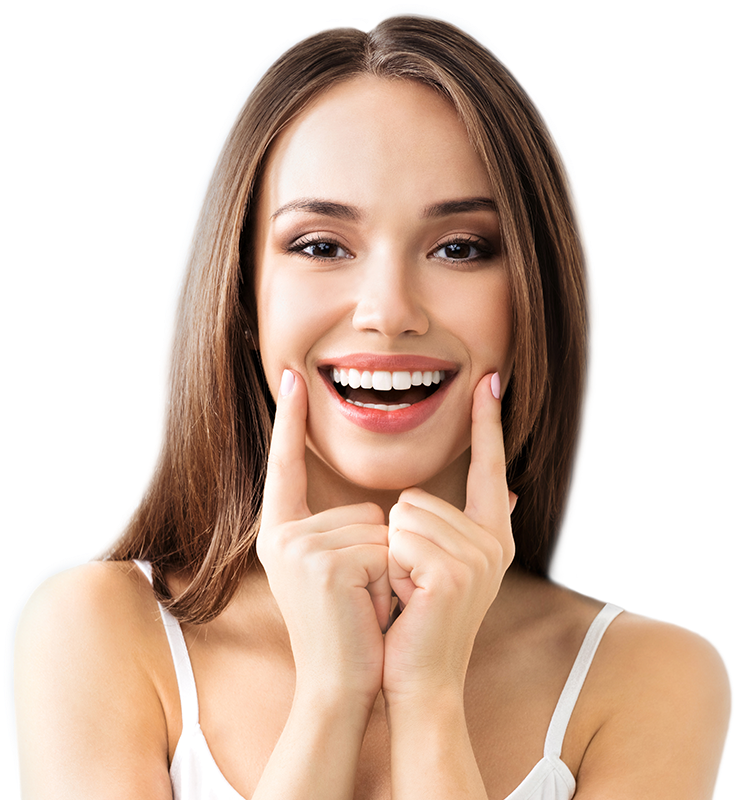 Happy Woman Showing Healthy Teeth PNG Image