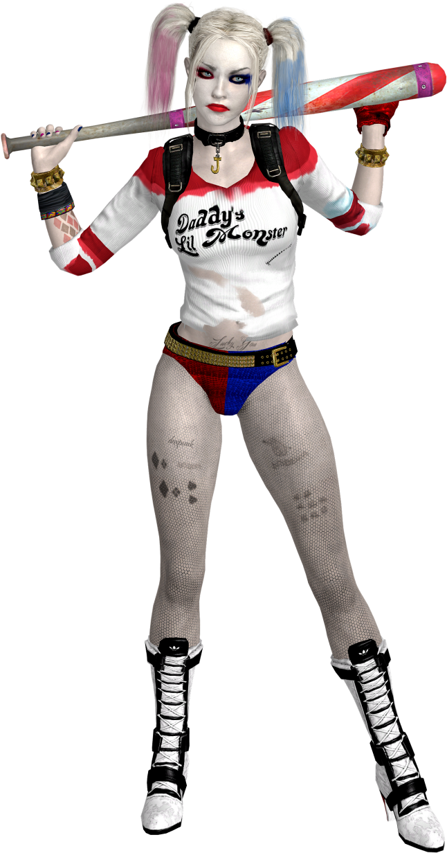 Harley Quinn Baseball Bat Pose PNG Image