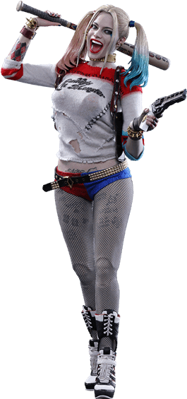 Harley Quinn Cosplaywith Batand Gun PNG Image