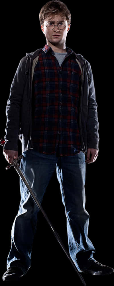 Harry Potter Standing With Wand PNG Image