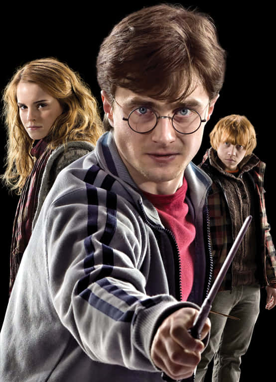 Harry Potterand Friends Readyfor Action PNG Image