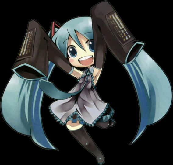 Hatsune Miku Joyful Pose PNG Image