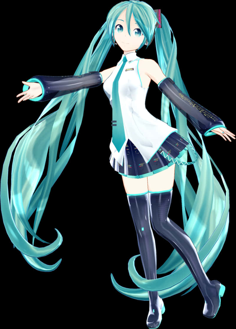 Hatsune Miku Virtual Diva Pose PNG Image