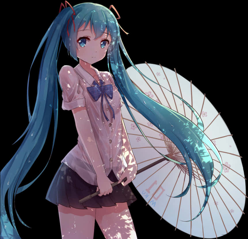 Hatsune Miku With Umbrella Illustration PNG Image