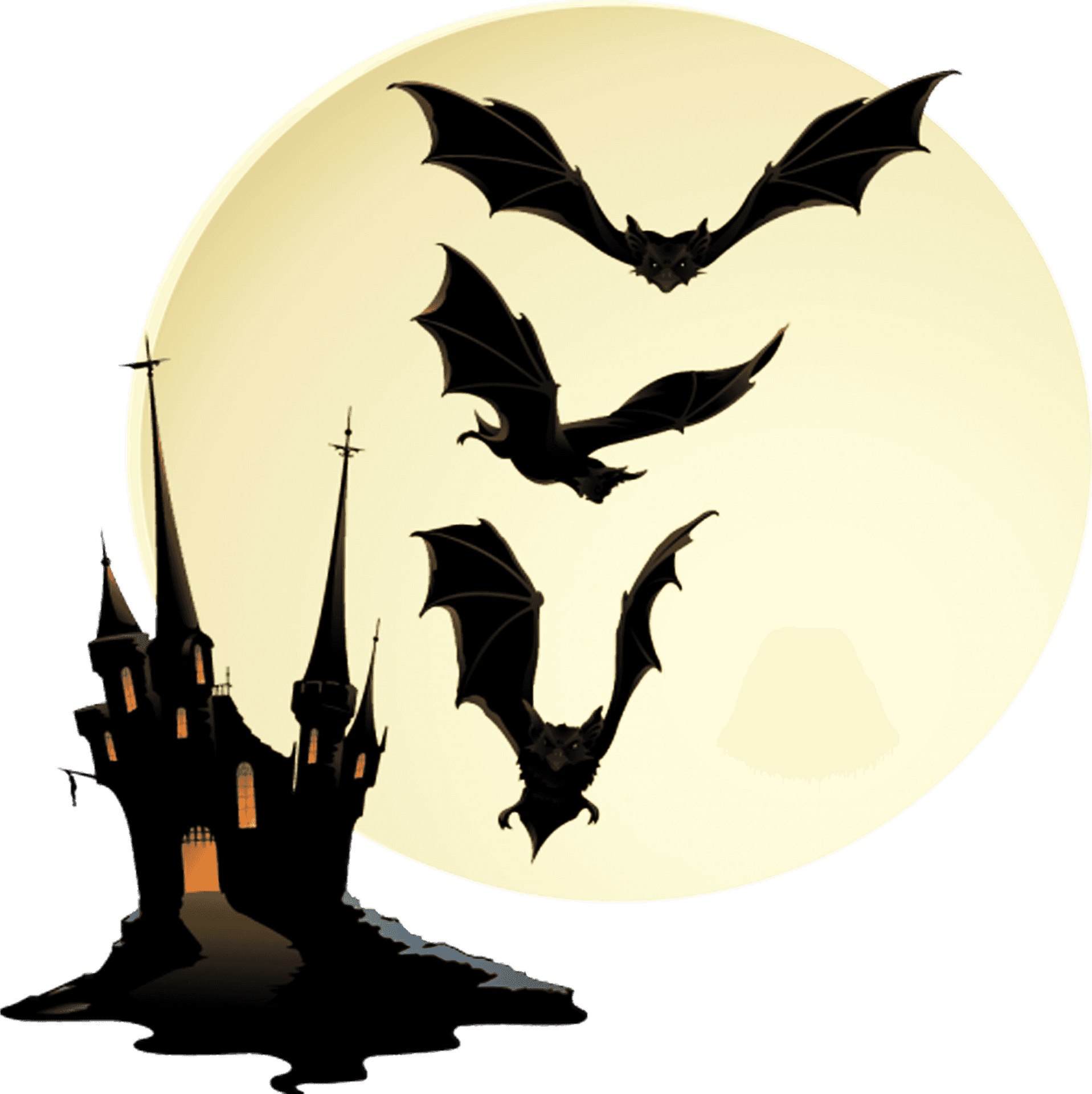 Haunted Castleand Bats Silhouette PNG Image