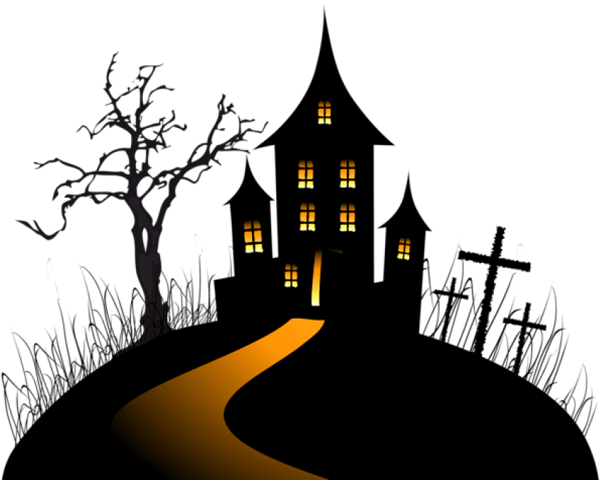 Haunted_ House_ Hilltop_ Halloween_ Scene.png PNG Image