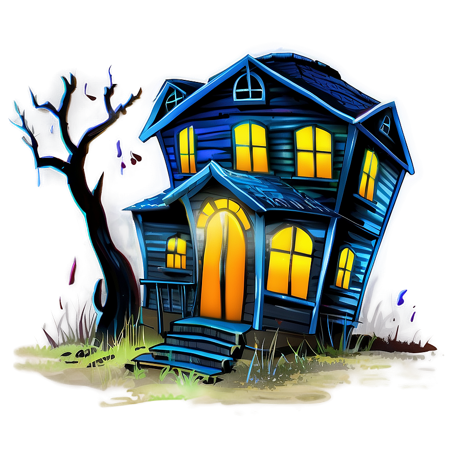 Haunted House With Dead Trees Png Cdg PNG Image